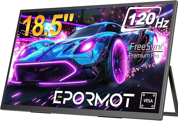 Portable Monitor 18.5 inch 120hz for Laptop, FHD 1080P Portable Gaming Monitor w/VESA Kickstand HDR Speakers USB C Mini HDMI for Phones PC Gaming Devices, Travel Second Screen for Business
