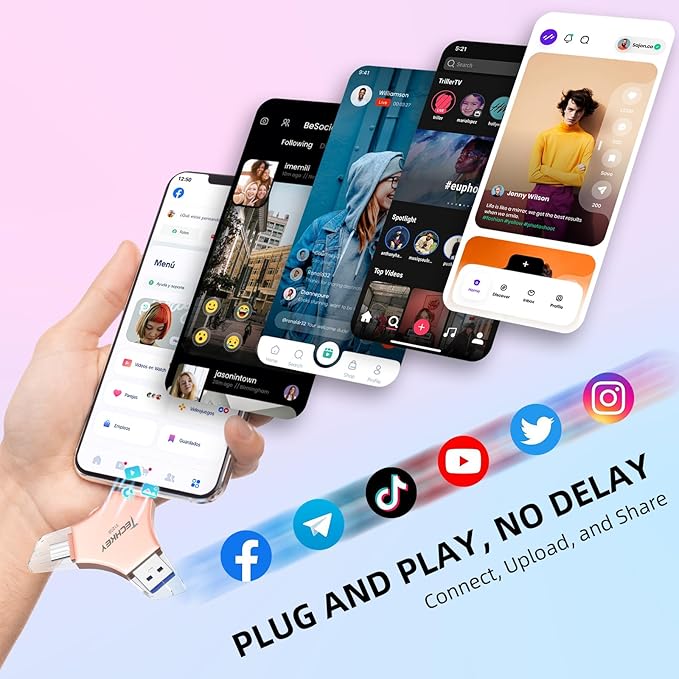 MFi Certified USB 3.0 Flash Drive 512GB for iPhone 3in1 External Memory Photo Keeper Storage Stick for Picture/Video/Data Saver/Backup High Speed Thumb/Jump/Hard Drives for iPad/Android/PC (Rose Pink)