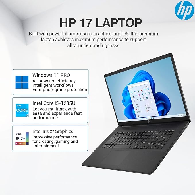 HP 17 Inch Laptop Computer, FHD IPS 17.3 Business Laptop PC, Intel Core i5, 64GB RAM, 1TB SSD+512GB Docking Set, Lifetime Microsoft Office, Windows 11 Pro, Long Battery Life, 10 Key Number Pad