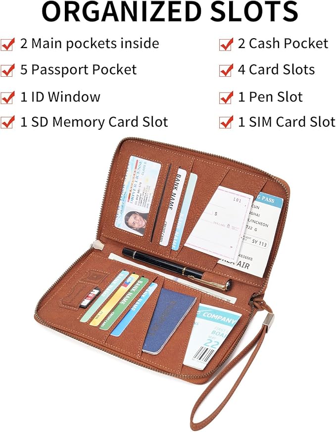 Family Passport Holder Wallet RFID Blocking Zippered Passport Wallet,Women and Men Travel Wallet Ladies Passport Cover