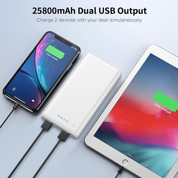 Portable Charger Power Bank 25800mAh Huge Capacity External Battery Pack,Dual Output High Speed Charging Power bank with 4 LED Indicator Compatible With iPhone 15/14/13/12/8,Samsung Android Phone etc