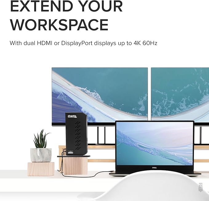 Plugable Dual DisplayPort & HDMI Docking Station - USB 3.0 & USB-C Laptop Dock for Dual Monitors, DisplayLink, Mac (Driver Required), ChromeOS & Windows, Gigabit Ethernet and Audio (UD-6950Z)