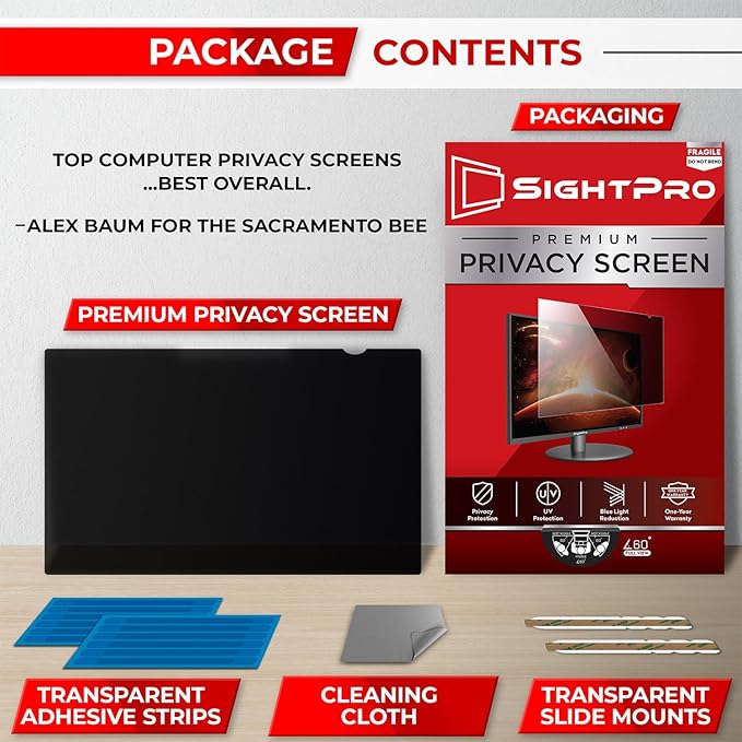 24 Inch 16:10 Computer Privacy Screen Filter for Monitor - Privacy Shield and Anti-Glare Protector