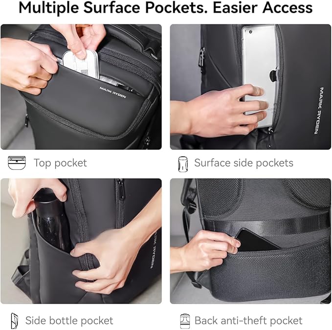 Muzee Backpack for Men Travel Backpack Flight Approved Fits 17 Inch Laptop and Tech Gear, With USB Plug