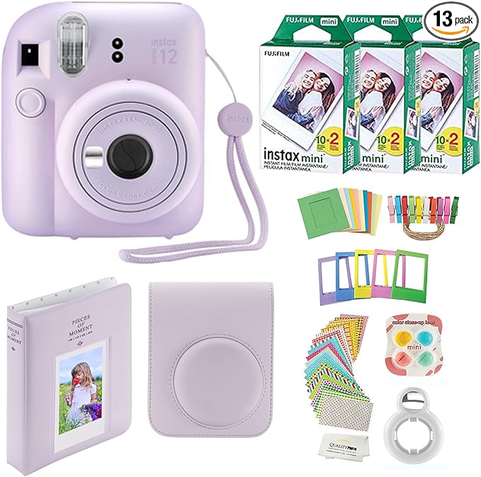 Fujifilm Instax Mini 12 Instant Camera + 60 Photo Prints + Accessories, Lilac Purple