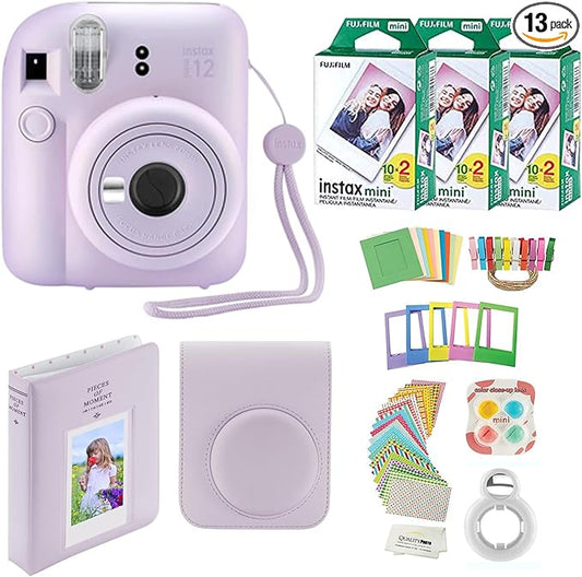 Fujifilm Instax Mini 12 Instant Camera + 60 Photo Prints + Accessories, Lilac Purple