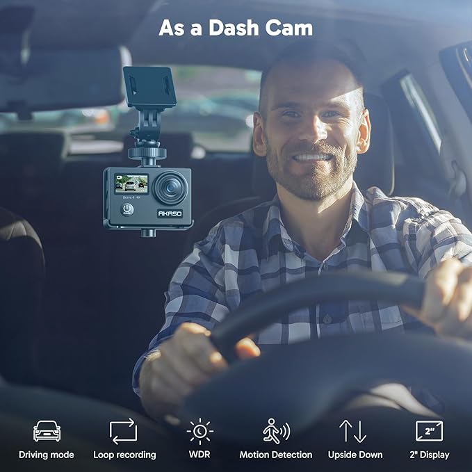 AKASO Brave 4 Action Camera 4K 30fps with 64GB MicroSD U3 Card Bicycle Helmet Accessories Kit Bundle, 20MP Ultra HD 131FT Waterproof Underwater Camera EIS WiFi Remote Control 5X Zoom Sport Cameras