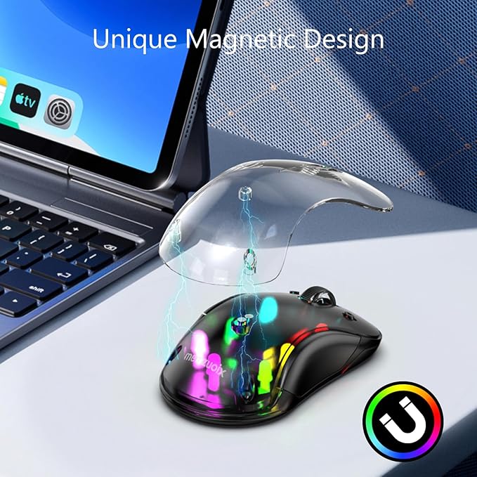 memzuoix 2.4G LED Wireless Mouse, Rechargeable Ergonomic Mouse with Detachable Cover, 1200 DPI Portable Optical Computer Mouse with USB Receiver for Laptop, PC, Desktop and MacBook, 5 Buttons-Black