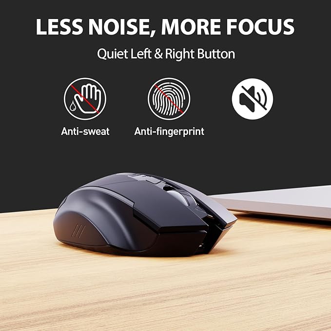 INPHIC Bluetooth Mouse for Laptop, Upgraded Visible Battery, 2400 DPI, Silent Ergonomic Computer Mouse Wireless, Mac, PC etc.