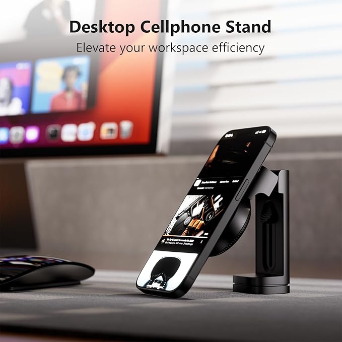 MiiKARE Travel Essentials Magnetic Airplane Phone Holder, Universal Handsfree Phone Mount for Flying with 360 Degree Rotation, Travel Must Haves Phone Stand for Desk, Tray Table, Black