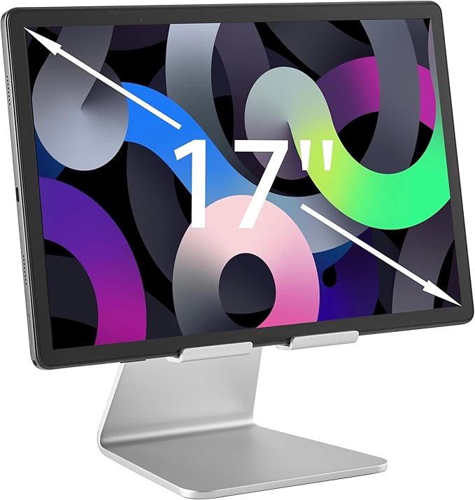 Heavy-Duty Tablet Stand for Desk, Portable Monitor Stand, iPad Stand, Especially Suitable for Large-Sized and Heavy Devices(7''-18''), with Superior Touch Stability.(Silver)