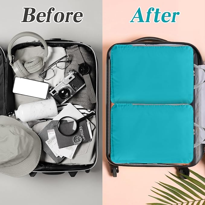 Hosuly 6 Pcs 17.3 x 12.6'' Compression Packing Cube Bag Extra Large Travel Expandable Space Saving Organizers XL for Luggage Storage(Blue)