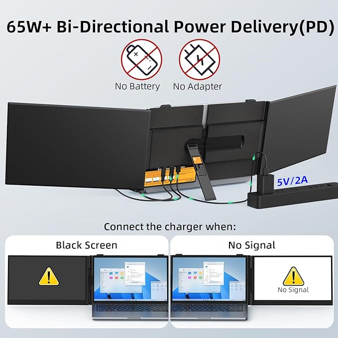 14" Triple Laptop Screen Extender - Ultra Thin & Lightweight (2.2lb) Portable Monitor For Laptop, FHD 1080P Travel Display 13-17" Laptops, Plug & Play USB-C/HDMI, Aluminum Extended Screen for Mac/Win