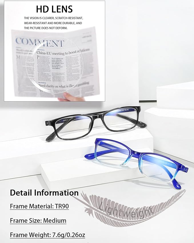 EYEURL 2 Pack Reading Glasses Blue Light Blocking Readers for Women-TR90 Lightweight Computer Reading Glasses Stylish Rectangular Frames Eyeglasses+1.25