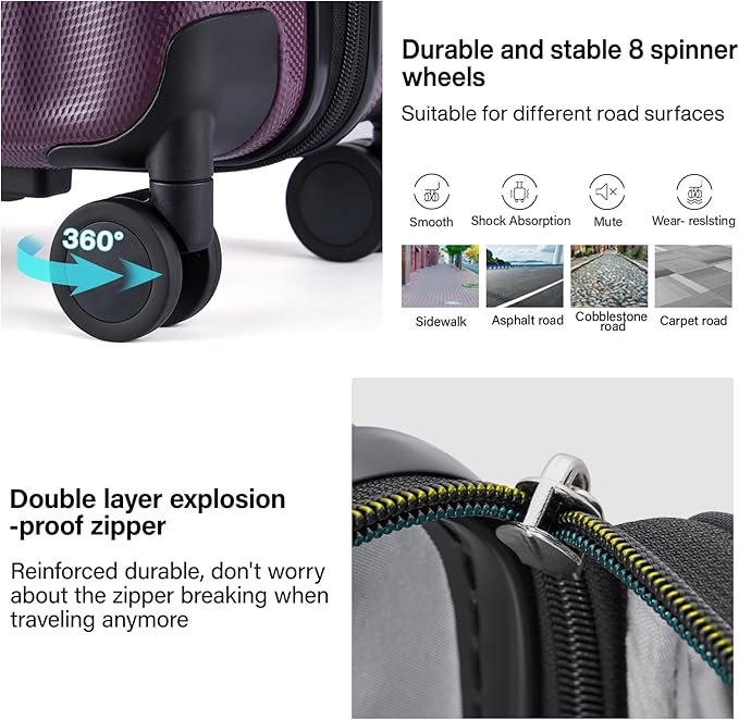 Hanke Expandable Hardshell Luggage Sets 3 piece Carry On Luggage with Wheels Suitcases Lightweight Checked Tsa Luggage Rolling Large Suitcase Travel Luggage Bag Woman Men 20/24/29 Inch(Purple)