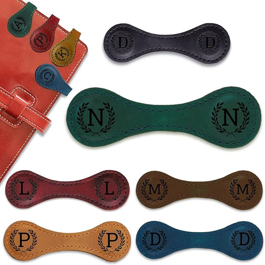 Personalized Leather Magnetic Bookmarks - 26 Letters Name Initial Vintage Engraved Bookmark Book Marker Clips Customized Gifts for Readers Kids Book Lovers Classmate (Green, N)