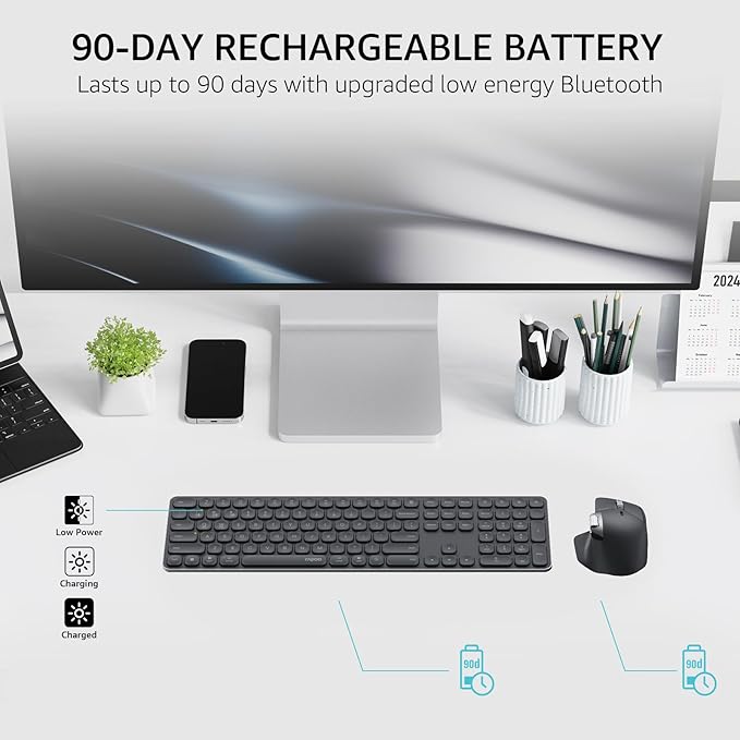 Rapoo 9560M Wireless Keyboard and Mouse Combo, Blade-Series E9550L 110-Key Ultra-Thin Keyboard and MT760SE Wireless Mouse, Support 4 Devices, Quiet, USB-C, Rechargeable, for Windows/Mac/Linux/Chrome