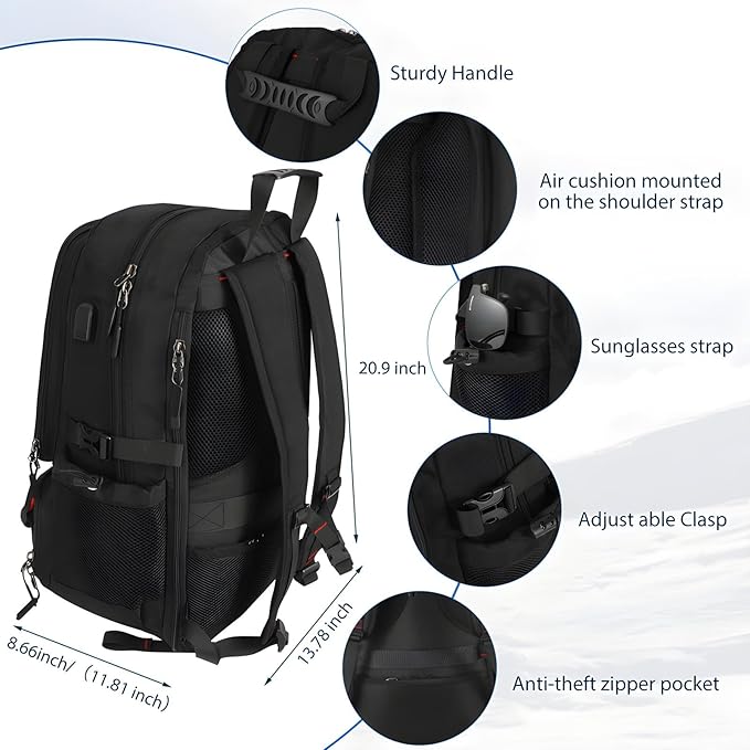 Travel Backpack for Men Women Airline Approved Anti Theft Carry on Backpack with Shoes Compartment USB Charging Port, Waterproof 60L Large Business Hiking Laptop Gym Bag for 17 Inch Laptop