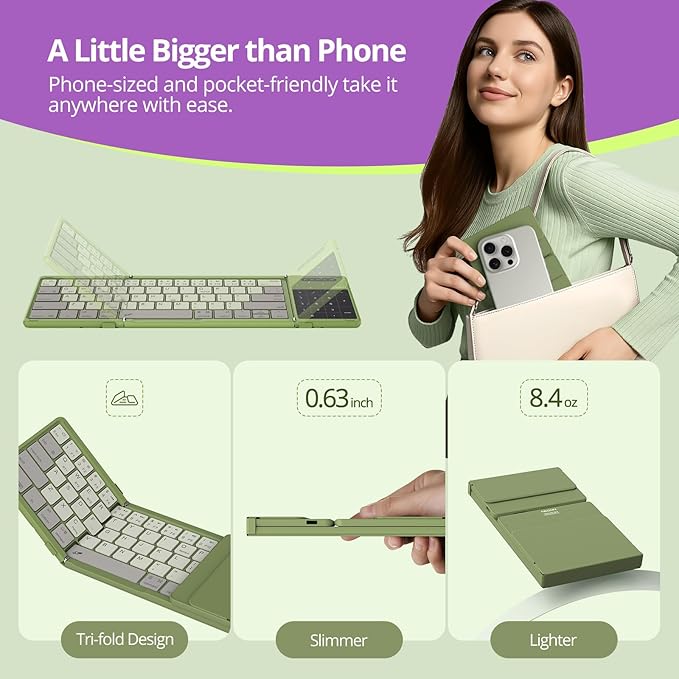 Nillkin Pocket Foldable Keyboard with Touchpad & Wireless Bluetooth, Portable Travel Keyboard for Home or Mobile Office Replaces Keypads and Mouse Combo, Compatible with iPad, Laptop, Tablet - Green