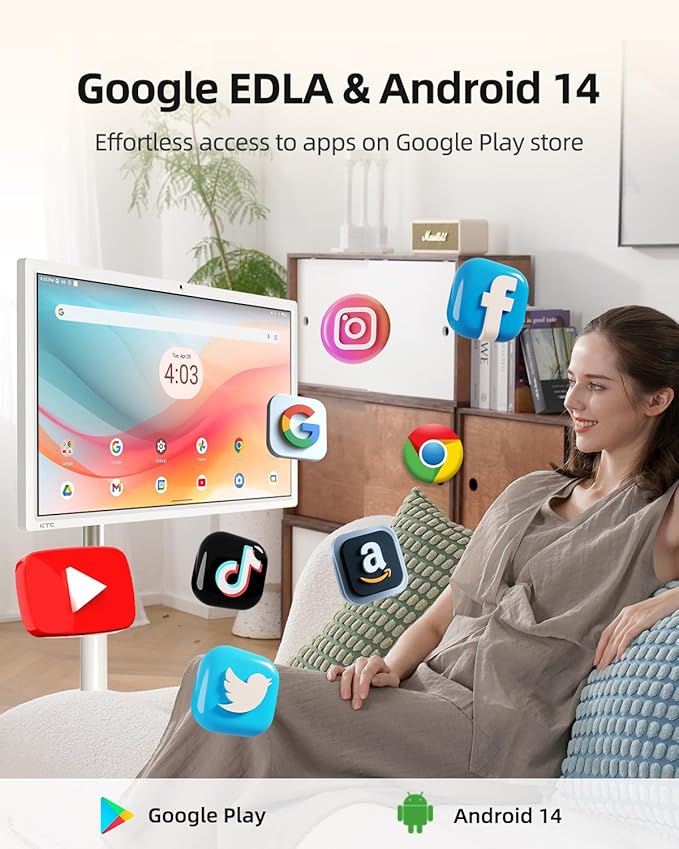 KTC 27 Inch Portable TV Monitor - 1080P Touch Screen Gaming Computer Monitor, 60Hz, Bulit-in Camera, Compatible with Google TV, 4000:1 Contrast, 9500mAh Battery, Tilt/Swivel/Pivot/Height Adjustment