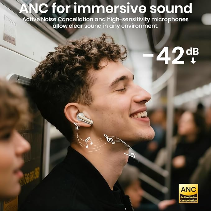 Wireless Earbuds Bluetooth 5.4 Light Weight in Ear Earphones 10mm Drivers with Powerful Bass IPX5 Waterproof Headphones 60H Long Playtime Bluetooth Headphones ANC ENC Noise Cancelling Khaki