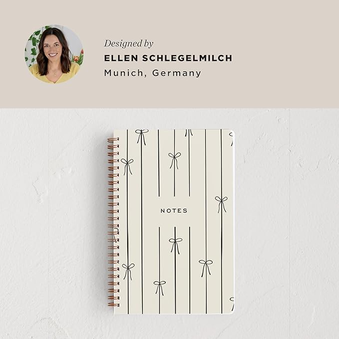 Minted Black Bow Notebook, Writing Journal for Notes & Journaling, Durable Paper Cover, Modern, Colorful & Simple Spiral Bound Journal Notebook with 160 Lined Pages, 5.5" x 8.5"