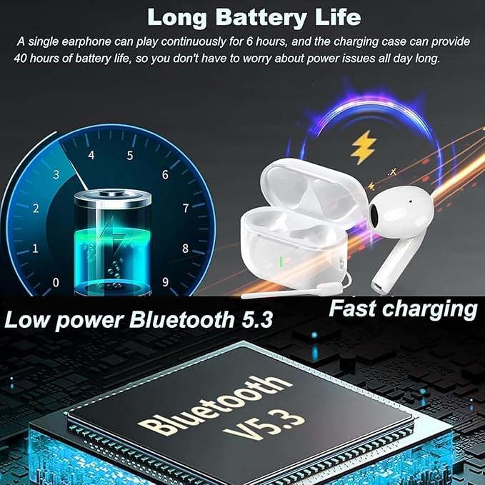 Headphones Ear Buds Bluetooth Headphones Wireless Earbuds Built-in 4 HD Microphones Earphone Latest Smart ChipsUSB-C Charging Case,Up to 40 Hours of Battery Life,for Android,Sports,Workout