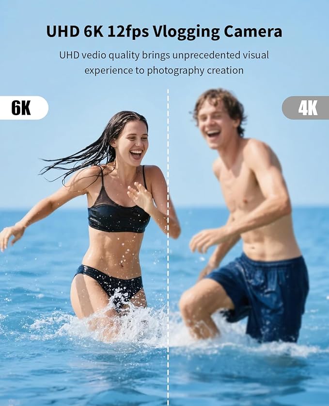 FLATIC 6K Digital Camera, 75MP Cameras for Photography with 8X Optical Zoom & Tripod, Anti-Shake Vlogging Camera with 3" 180° Flip Screen, 64GB Card, Card Reader (Optical Zoom)