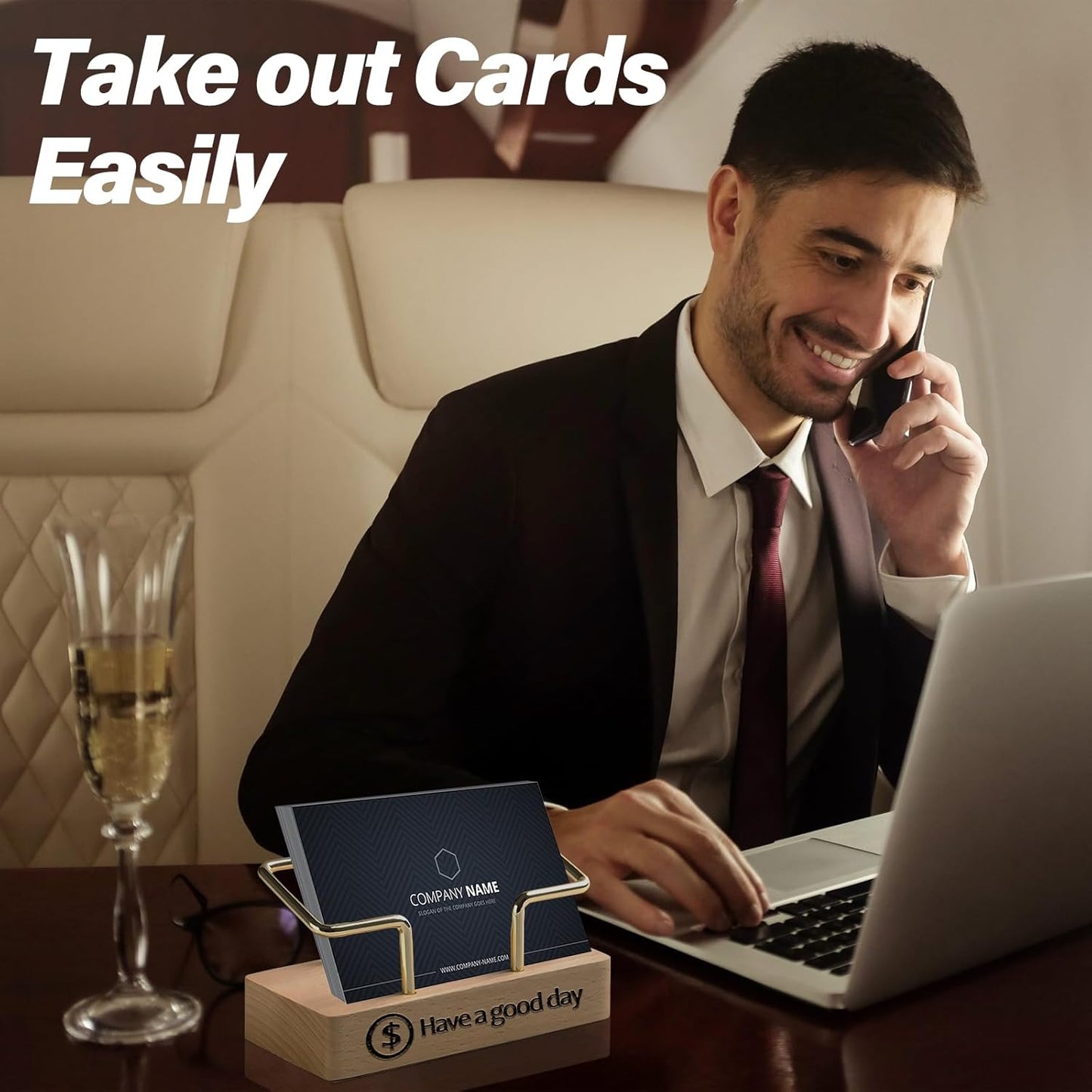 Custom Business Card Holder Desk-Personalized Engraved Wooden Business Card Case Holder, Customized Name Logo Business Card Display Gifts for Men Women