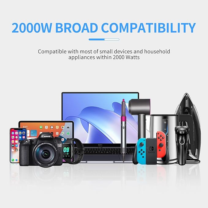 220v to 110v Travel Voltage Converter: International Universal Voltage Converter US to Europe Power Strip Plug Transformer - 2000W Electric Hair Dryer Step Down Outlet Converters for European UK EU