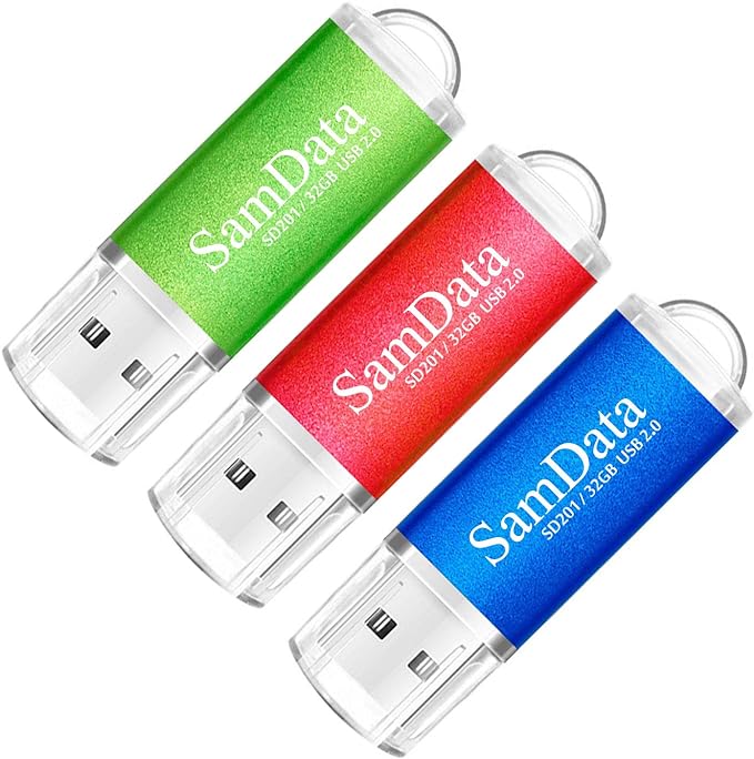 3 Pack 32GB USB Flash Drives USB 2.0 Thumb Drives Memory Stick Jump Drive Zip Drive, 3 Colors: Blue Red Green
