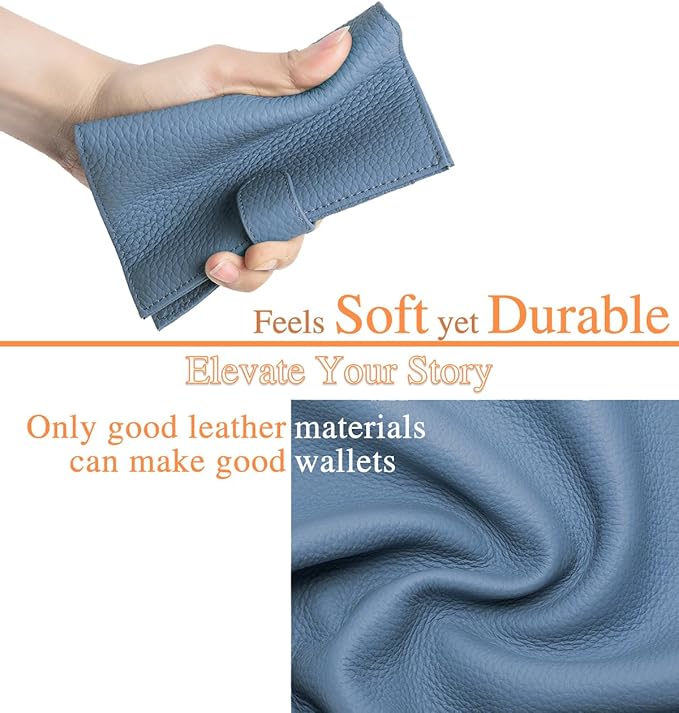 Leather Passport Holder for Travel Women – RFID Blocking Travel Passport Wallet with 1 Passport Slot & 3 Card Slots, Coin Pocket, & SIM Slot – Slim Genuine Leather Travel Organizer Denim Blue