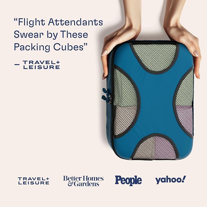 Shacke Premium 5 Packing Cubes Set - Lightweight Mesh Travel Luggage Organizers with Laundry Bag, 5-Piece Suitcase Storage System (Gentlemen's Blue)