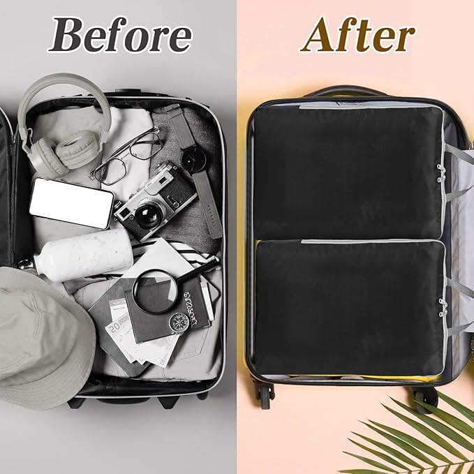 Hosuly 6 Pcs 11 x 7'' Compression Packing Cube Bag Extra Large Travel Expandable Space Saving Organizers XL for Luggage Storage(Black)