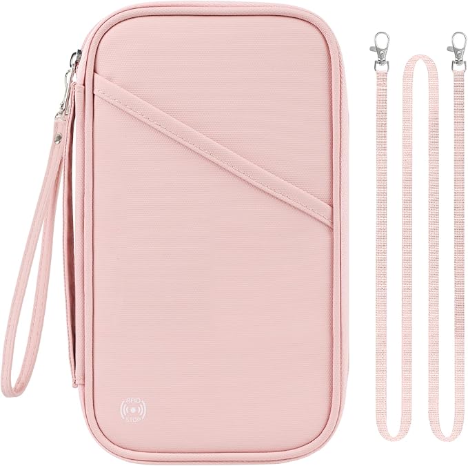 Travel Passport Wallets, Airtag Lightweight Family Passport Holder With RFID Blocking Passport Cover Case Waterproof Bag Document Organizer for Men and Women-pink