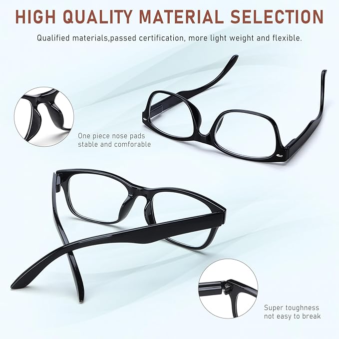 6 Pack Reading Glasses for Women Men Blue Light Blocking Spring Hinge Computer Readers, Anti Eyestrain/Glare