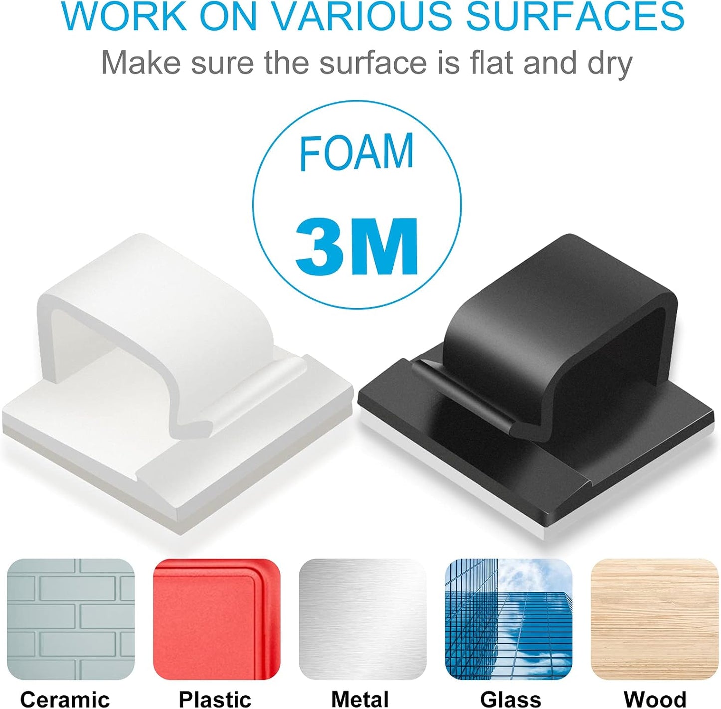 Large Adhesive Cable Clips (45 PCS, Black), Upgraded Wire Clips For Electric Wires, Cord Clips Adhesive Wire Holders For Cable Management Under Desk, Car, Wall, Extension Cord, Ethernet Cable, TV-Coax