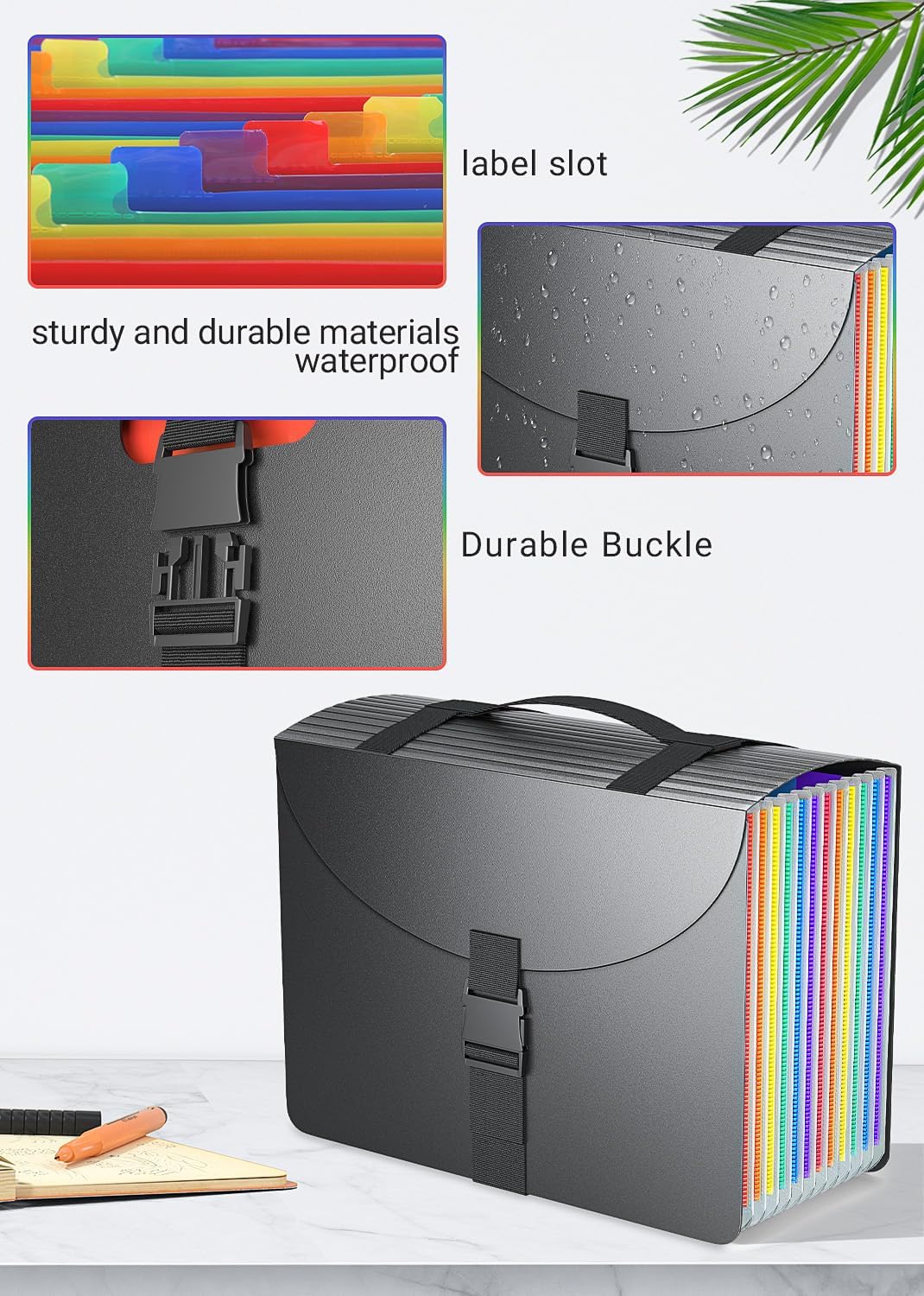 Expanding File Folders with Handle,Accordion File Organizer 13 Expandable Pockets,Portable Filing Box,Adjustable Support Strap,Colored Tabs,Paper Bills Documents Organizer,A4/Letter Size