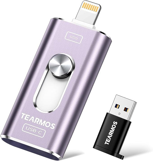256GB Photo Stick for iPhone Flash Drive, Memory Stick Phone Storage for Photos and Videos Files Backup, Compatible with iPhone iPad Android PC, Plug & Play, No App Required (Purple)