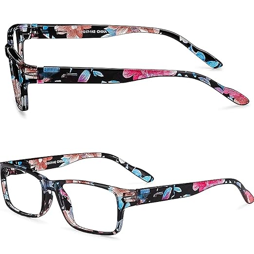 Readerest Blue Light Reading Glasses - Lightweight Computer Glasses - Eye Strain, UV Glare Protection (Floral)