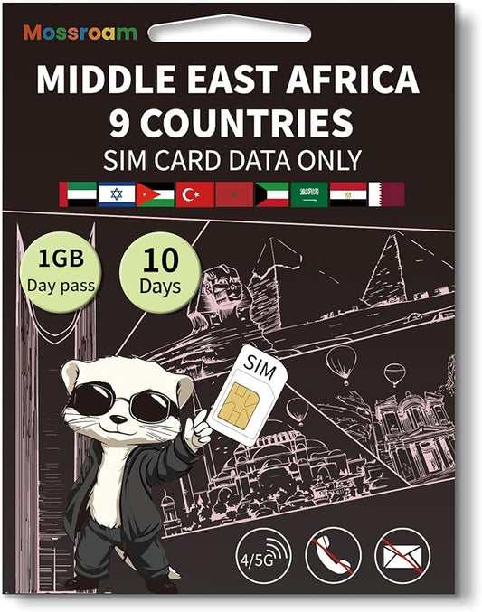 3-in-1 SIM Card for 9 Countries in The Middle East and Africa– Prepaid Data Plans | Daily 1GB,10 Days | Unlimited 4/5G Speed Internet