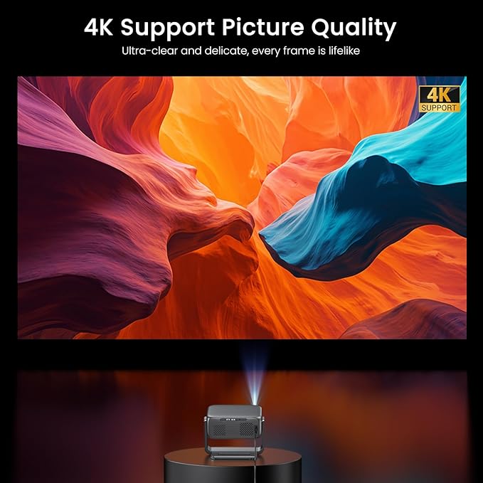 2000 ANSI Official Licensed Google TV Outdoor Projector 4K Full HD, Smart Projector with Wifi and Bluetooth, Auto Focus, Dolby Sound, Built-in Apps, HAPPRUN Indoor Home Theater with 270° Stand