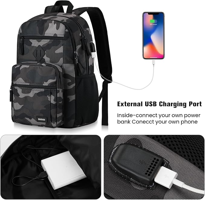 BIKROD Backpack for Men and Women, Backpack for School Teens Boys and Girls, Lightweight Casual High School Bookbag, Daily-use Travel Laptop Backpack with USB Charging Port Fits 15.6 Inch Notebook
