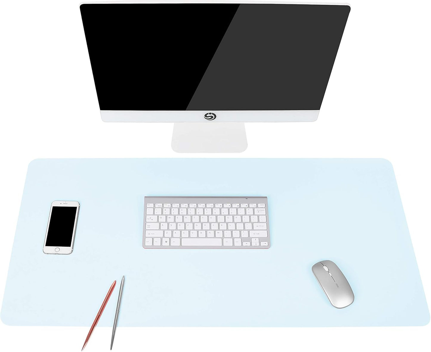 YSAGi Non-Slip Leather Desk Pad L Size, Waterproof Laptop Computer Desk Keyboard Mat, Table Protector Blotter Mat, Large Mouse Pad for Office/Work/Home/Decor(Sky Blue, 35.4" x 17")