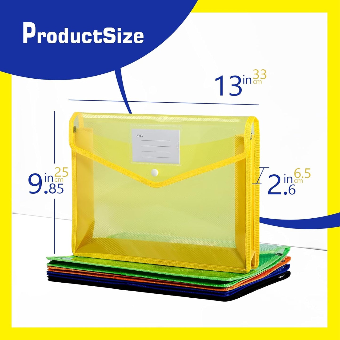 5 Pack Plastic Expanding File Folder, Waterproof Transparent File Folder, Poly Envelope with Snap Closure, Large Capacity, Fit Letter/A4 Size, Document Organizer for Office Home