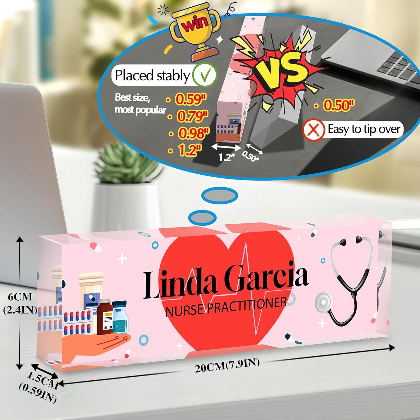 Personalized Name Plate for Desk - Custom Name Plates for Woman - Nurse Day Gifts - Acrylic Office Decor Appreciation Gifts for Nurse Practitioner (Pink)