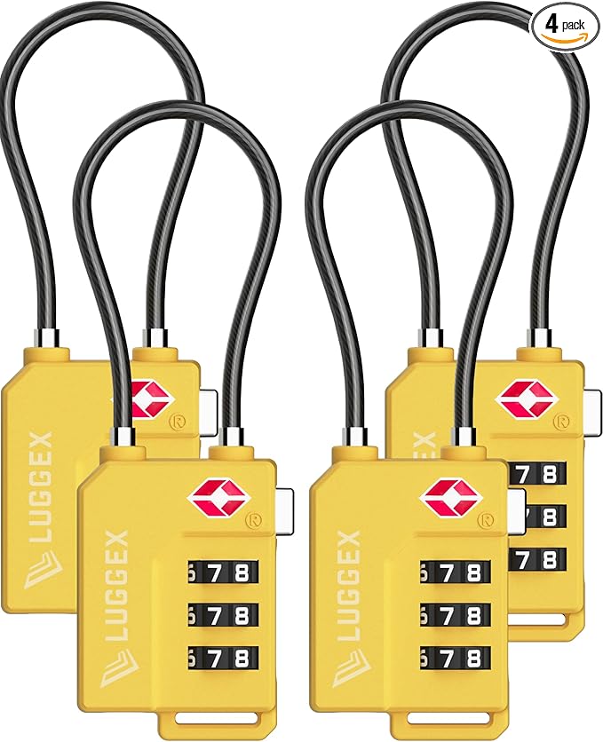 LUGGEX TSA Locks for Luggage, Suitcase Locks TSA Approved, Luggage Locks, Ease of Use & Durable(Yellow,4 Pack)