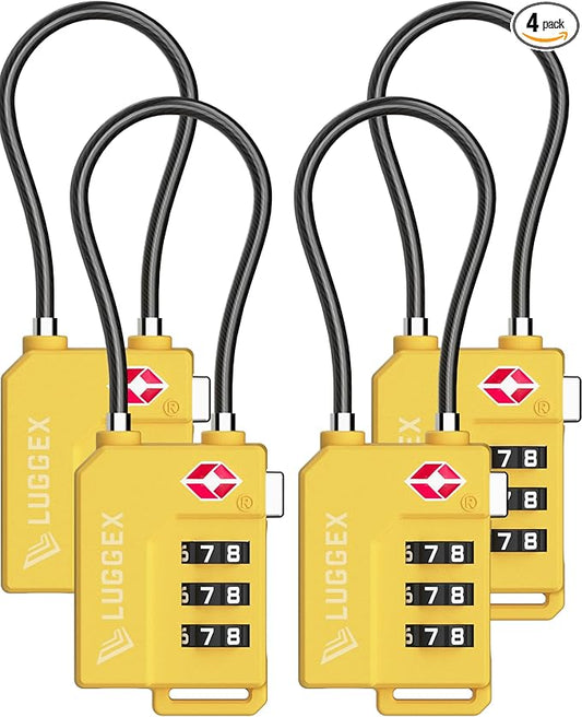 LUGGEX TSA Locks for Luggage, Suitcase Locks TSA Approved, Luggage Locks, Ease of Use & Durable(Yellow,4 Pack)