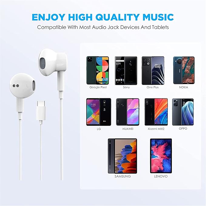 2 Pack-USB C Headphones for iPhone 17/16/15 Earbuds USB C Wired Earphones with Mic & Remote Control Noise Cancelling for iPhone 15, iPad Pro, Galaxy S23/S22/S21/S20/Ultra Note 10/20, Pixel 7/6/6a/5/4