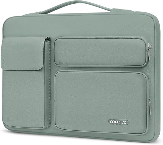 MOSISO 360 Protective Laptop Case 14 inch, Laptop Sleeve Compatible with HP Lenovo Dell ASUS Acer, HP Stream, Dell Latitude, Lenovo IdeaPad,Side Open Bag with 2 Raised&1 Flapover Pockets,Antique Green